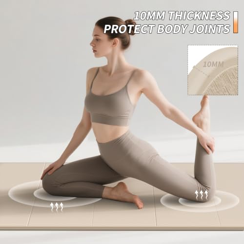 PAIDU Foldable Yoga Mat 10MM Thick SGS Certified TPE 75x26" Portable - color: Beige+Dark Gray