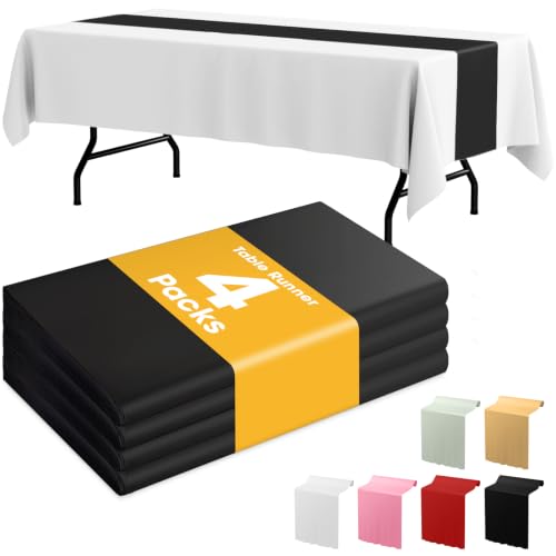 Niuara Black Plastic Table Runner Party Decorations, Disposable, 4 Pack | Halloween Decor, Wedding & Holiday Events, Water & Oil Resistant, 14 x 108 Inch - color: Black, size: 14" x 108" - 4 Packs