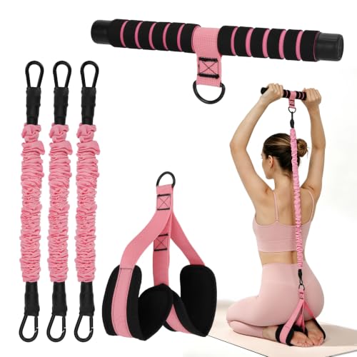 Pedal Resistance Band with Handle, 3 Tube Adjustable Resistance Bands for Arm,Waist, Abdomen,Core,Legs- Sit Up Exercise Equipment for Women - color: Pink