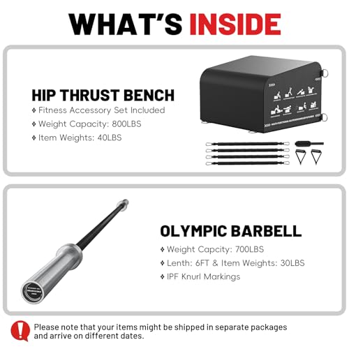 Hip Thrust Box Multifunctional Angled Glute Box for Hip Strength Ab Workout | Hip Thrust Bench & Fitness Accessories Set, All-in-One Glute Box Jump Box with Anti-Slip Tread at Home Gym, Core & Ab Workout - color: 6FT SilverBlack Bar with Hip Thrust Bench