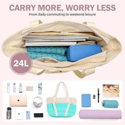 Axcone Women's Yoga Tote Bag with Luggage Sleeve & Mat Straps - Gym Work Bag for Office, Commute, Sports,Travel - color: Blue