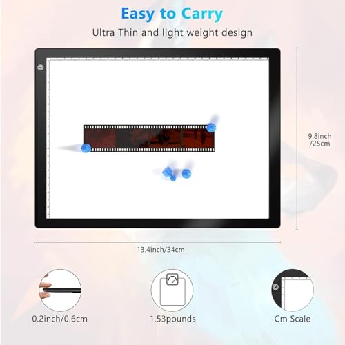Slide & Negative Viewer Light Box with 4 Magnets, A4 Ultra-Thin LED Light Pad for Smartphone Scanning, 3 Level Dimmable Backlight to Digitize Old Slide, Film Negative & Photos, USB Powered