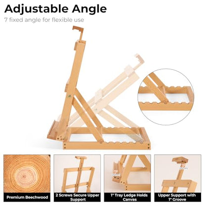 VISWIN Heavy-Duty Table Top Easel for Painting, Adjustable Beech Wood Tabletop Easel, Hold Canvas up to 23”, Portable Art Desktop Easel Stand for Adults, Artists, Beginners – Natural - color: Natural