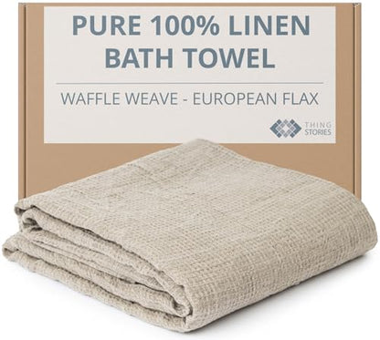 Pure 100% Linen Bath Towel - 30x60-inch Waffle Weave Hair Towel Quick Dry - color: Natural Linen, size: Bath Towel