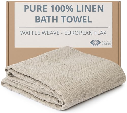 Pure 100% Linen Bath Towel - 30x60-inch Waffle Weave Hair Towel Quick Dry - color: Natural Linen, size: Bath Towel