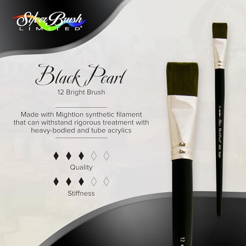 Silver Brush Limited Black Pearl Bright Oil and Acrylic Brush, Size 12 | Long Handle, Watercolor, Gauche, Stiff Fine Point Mightlon Bristle, Clean Tight Strokes, Easel Painting - size: Size 12