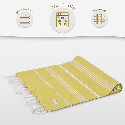 Ossano Turkish Beach Towel Quick Dry & Absorbent Oversized (39" x 71") - Compact, Versatile and Functional as Yoga Mat, Picnic Blanket, Travel Blanket, Bath, Camp and Shower Towel - Yellow - color: Yellow