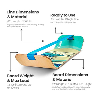 GIBBON SlackBoard, Balance Board Kids & Adults, Slackline Balance Trainer - color: Waves - 1 Line