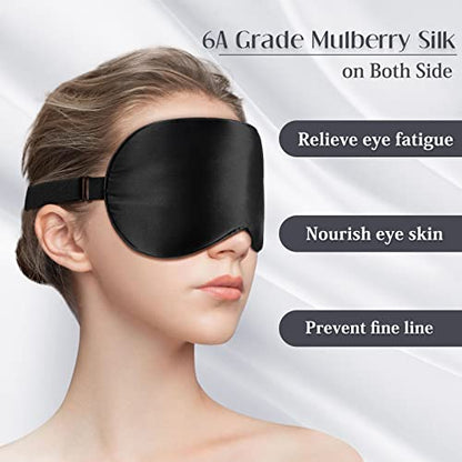 LULUSILK Mulberry Silk Sleep Eye Mask Blindfold with Adjustable Strap, Soft Eye Cover for Women Men Night Sleeping, Travel, Nap(Black) - color: Black