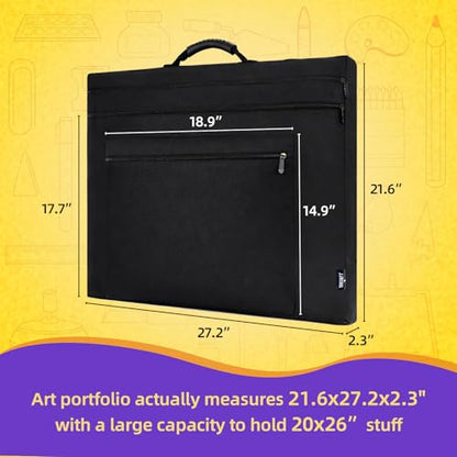 JJRING 20x26 Art Portfolio Tote Bag With Shoulder Strap, Black | Large Carrying Storage Case With Handle For Artwork, Posters, Canvas, And Drawing Boards - size: 20''*26''