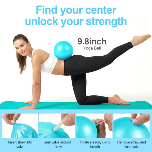 Home Pilates Ring and Ball Set for Women with 5 Resistance Bands 13 inch Magic Circle Workout Starter Kit for Beginners Full Body Toning 15 Min Daily Routine - color: Blue