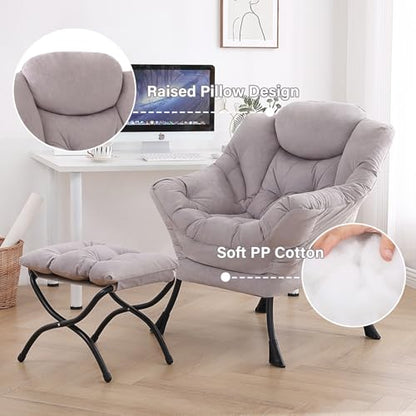 Tiita Modern Lazy Chair with Ottoman, Large Accent Armchair, Leisure Sofa Armchair with Footrest for Bedroom, Living Room, and Dorm Rooms | Foldable Footrest, Padded Seat and Backrest, Side Pocket for Lounging in Living Rooms, Bedrooms, Dorms and Small Sp