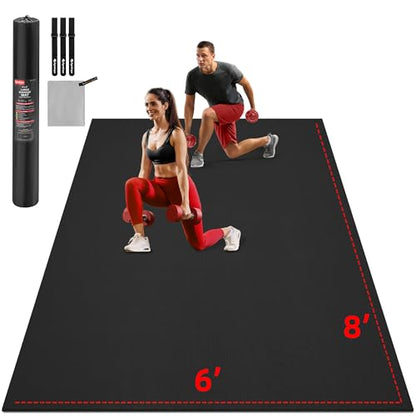 GymCope Extra Large Exercise Mat 10'x6'/9'x6'/8'x6'/7'x5'/6'x4' (8mm) - color: 8'x6'x8mm-Black