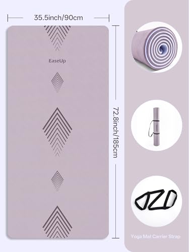 EaseUp Large Yoga Mat 73x35.5x0.4",10mm Thick Non-Slip for Home Workout - color: Dusty Purple