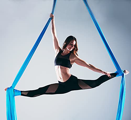 F.Life Aerial Silk 10 Yards Kit Durable Aerial Yoga Hammock with Hardware & Guide Aerial Swing for Acrobatic Flying Yoga - color: Blue