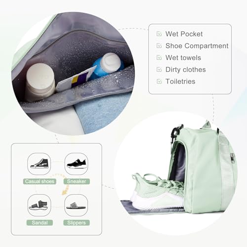 Gym Bag Womens with Shoes Compartment Travel Duffel Bag Mint Green - color: B16-Mint Green+Toiletry Bag