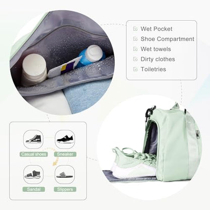 Gym Bag Womens with Shoes Compartment Travel Duffel Bag Mint Green - color: B16-Mint Green+Toiletry Bag