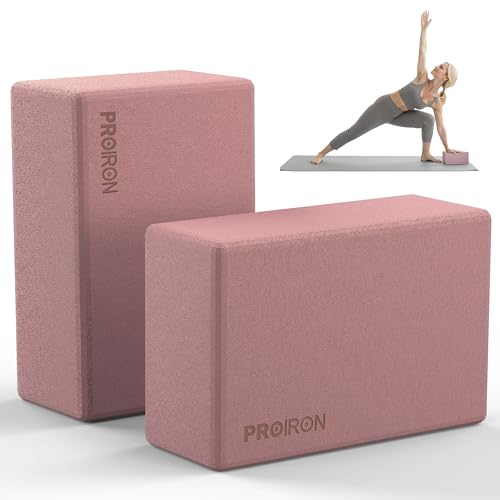 PROIRON Yoga Blocks, 2 Pack Supportive High Density Premium Eva Foam, Soft Non-Slip Surface with Curved Edges Stretch Blocks For Yoga, Pilates, Stretching - color: Smoky Pink