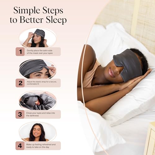 Kitsch Satin Sleep Mask | Eye Masks for Sleep - Charcoal Black | Softer Than Silk Sleep Mask, Blindfold Sleep Masks for Women & Men, No Eye Pressure, Lightweight Eye Mask, Travel Essentials - color: Charcoal Black