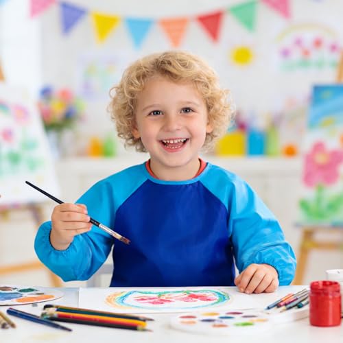 2 Pack Kids Art Smock Waterproof with Long Sleeve and 3 Roomy Pockets Artist Children Aprons for Toddlers Age 3-8 Painting Crafts（Blue） - color: 2 Pack Blue