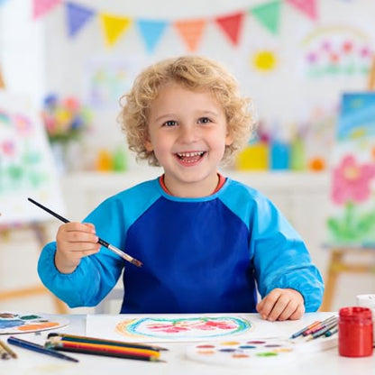 2 Pack Kids Art Smock Waterproof with Long Sleeve and 3 Roomy Pockets Artist Children Aprons for Toddlers Age 3-8 Painting Crafts（Red+Blue） - color: 2 Pack Red+blue