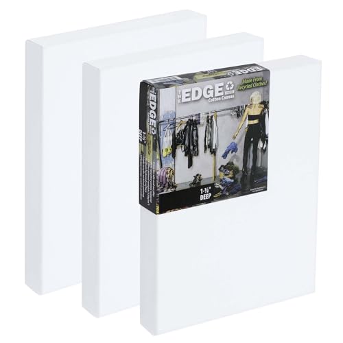 The Edge Eco-Friendly Recycled Cotton Stretched Canvas for Painting - 18x24 Box of 3 - Medium-Textured, Triple Acrylic Primed All Media Painting Canvas, 320gsm, 1-1/2 in. Deep Pine Stretchers - size: 18"x24"