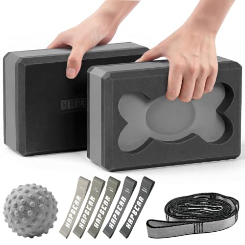 HAPBEAR Yoga Blocks 2 Pack - 9x6x3in High-Density EVA Foam with Non-Slip Textured Surface, Supportive for Deep Stretching & Lightweight - Ideal for Yoga, Pilates, Stretching Exercises - color: Black/Gray