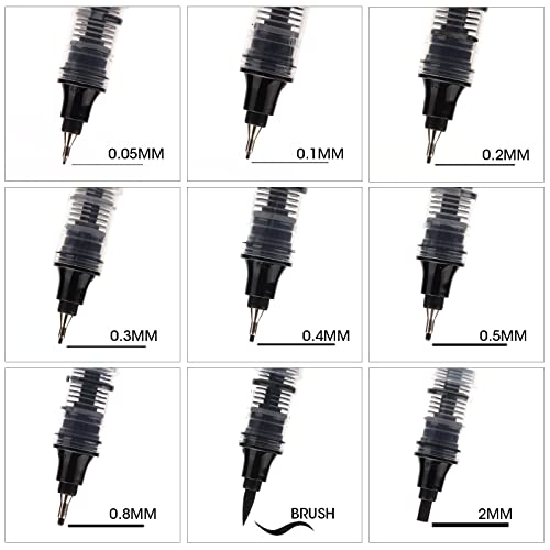 WRITECH Liquid Fineliner Pens Black Precision Multiliner Micro Pen 9 Pack, Quick Dry Waterproof Pigment Ink Drawing Pen for Journaling Planning Hand Lettering Illustration Sketching Calligraphy