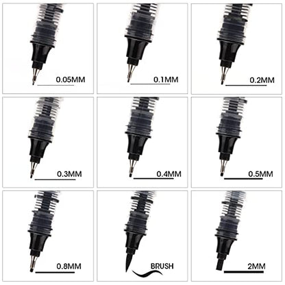 WRITECH Liquid Fineliner Pens Black Precision Multiliner Micro Pen 9 Pack, Quick Dry Waterproof Pigment Ink Drawing Pen for Journaling Planning Hand Lettering Illustration Sketching Calligraphy
