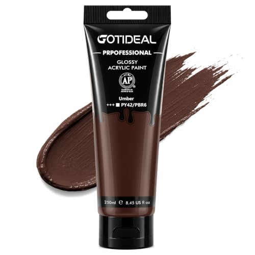 GOTEIDAL Acrylic Paint Burnt Umber Tubes (250ml / 8.45oz) Brown Paint | Art Craft Paints, Rich Pigments Non Toxic for Canvas Painting, Rock, Stone, Wood, Art Supplies - color: Umber