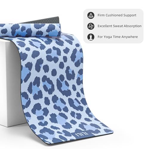 ILILI Yoga Mat Leopard Print Yoga Mat 8mm, Suede & TPE Thick Exercise Mat - color: Blue