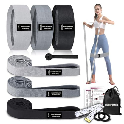 HIMESPORNER 9 PCS Fabric Resistance Bands Set for Working Out - color: Grey and Black