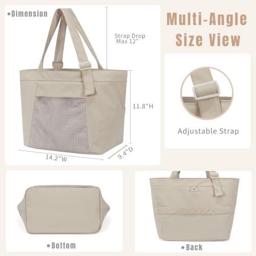 Travel Tote Bag for Women, Large Nylon Bag with Yoga Mat Strap and Luggage Sleeve,Shoulder Bag for Daily Use - color: Beige