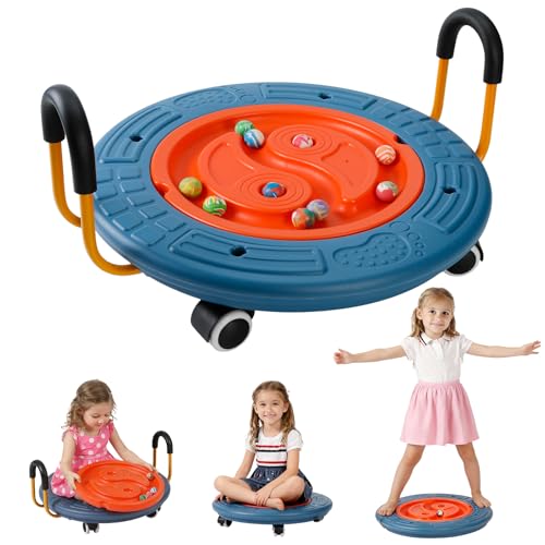 3-In-1 Balance Scooter Board for Kids，Plastic Wobble Balance Board Rocker Maze with Handles, 5 Balls, Toddler Floor Scooter Boards for Sensory Training, Physical Therapy - color: Blue