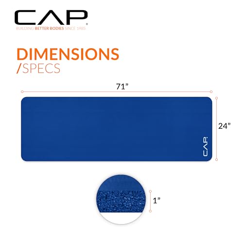 CAP Barbell 1-Inch High Density Exercise Yoga Mat with Strap | Multiple Colors - color: Blue