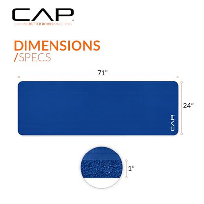 CAP Barbell 1-Inch High Density Exercise Yoga Mat with Strap | Multiple Colors - color: Blue
