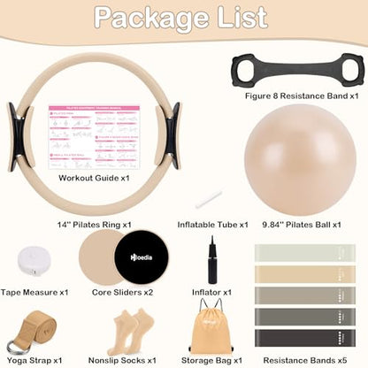 Hoedia Pilates Kit for Women, Pilates Equipment Ring and Ball Set - color: Nude