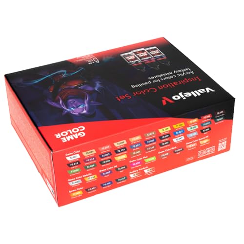 Vallejo - Inspiration Color Set | Game Color Range Paint Kit | Acrylic Paints for Fantasy Miniatures | User Guide and Brush Kit included | Non-Toxic Formulation | 48 Bottles x 18 ml (0.60 fl.oz.)