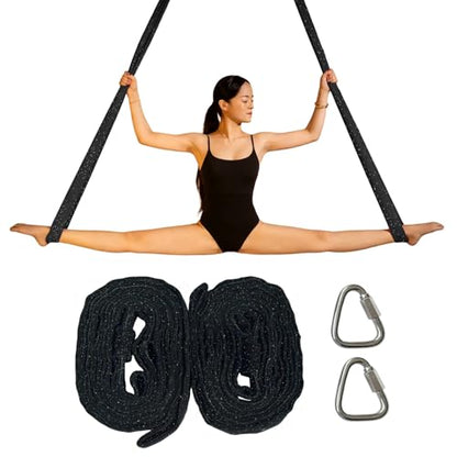 PRIOR FITNESS Aerial Loops Set,SGS Certified,9ft Yoga Straps Trapeze 2pcs - color: Glitter Black