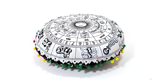 22 Inch Round Floor Pillow Cover, Black Zodiac Mandala Bohemian Cushion Cover, Cotton Decorative Meditation Floor Seating Pillow Case with Hidden Zipper for Living Room Bedroom Yoga Dorm (Cover Only) - color: White Black, size: 22" x 22" (Pack of 1)