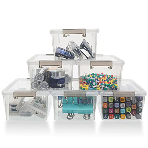 Citylife 6Packs 1.3Qt Small Storage Bins with Lids,Stackable Clear | Plastic Containers for Beads, Buttons, Sewing Supplies, Office Supplies and Small Toys - color: Clear White, size: 1.3 QT(6 Pack)