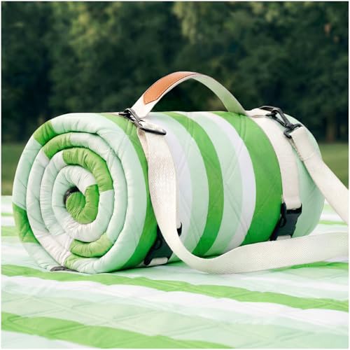 RYCHIC Waterproof Picnic Blanket Beach Mat Outdoor Outside Carpet Thick Rug Towel Kids Activity Playmat Oversized Cute Match Table Bag Set Ground Cover Park Lawn Summer Vacation Essential - color: Multi Green