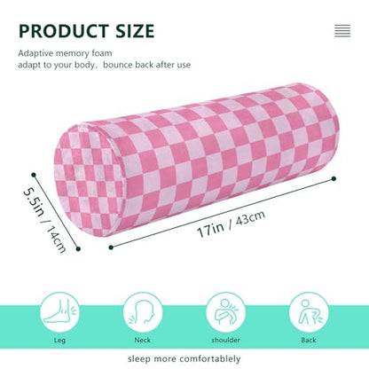 Checkered Pink Neck Roll Pillow Bolster Round Health Memory Foam Long Cervical Cylinder Pillows with Removable Washable Cover for Body Bed Legs Back Yoga - color: Checkered Pink