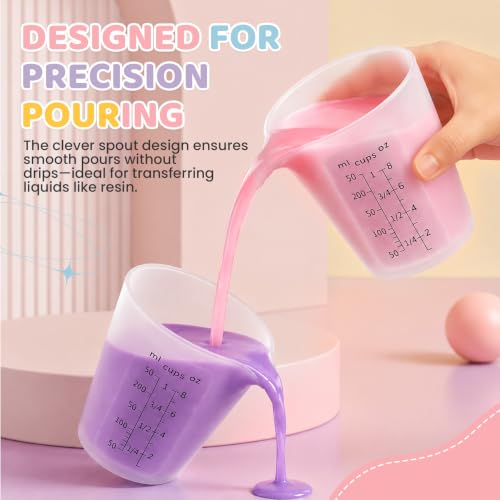 4Pcs Silicone Resin Mixing Measuring Cups 250ml / 8oz for Resin Supplies, Easy-to-Read Black Marks, Non-Stick Reusable Silicone Pouring Cups for Epoxy Mixing - size: 4*250ml (Black Marks)