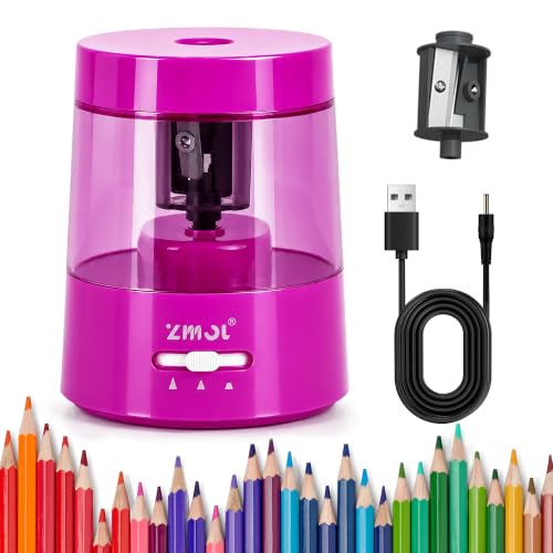 ZMOL Electric Pencil Sharpener, USB or 2 AA Powered, 6-8mm,Fuchsia | Suitable for Colored Pencil No.2,Fast Sharpening,3 Modes,Tungsten Steel Blade Holder, Portable for Classroom Office Home - color: Fuchsia