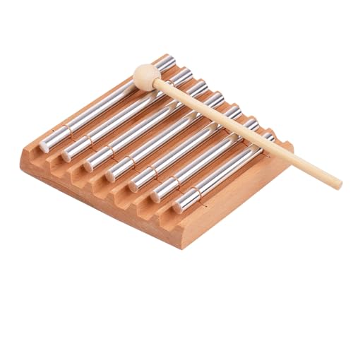 7 Tone Hand Chime with Wooden Mallet - Wood Meditation Chime Bell for Yoga, Sound Healing, Mindfulness & Classroom Management Hand Percussion Instrument for Teachers, Relaxation