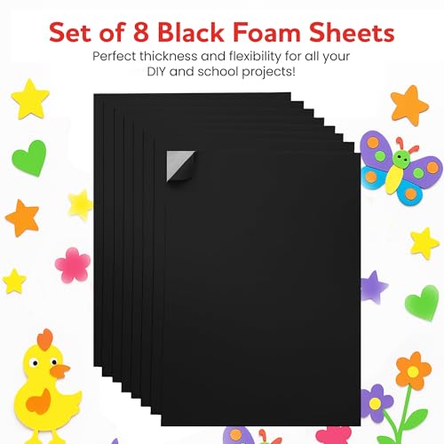 Self-Adhesive EVA Foam Sheets for Crafts – 2mm Thickness 8 Black Sheets, 6 x 9 Inch, Peel & Stick Foam Paper for DIY, Scrapbooking & Kids’ Art. - color: Black - 8 Pack