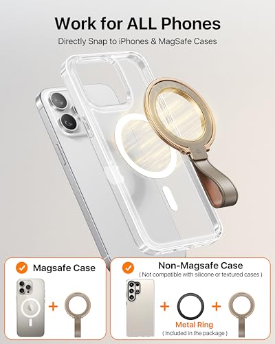 andobil 2026 Premium Leather Magnetic Phone Grip Holder for MagSafe, Stable | [Longest Durable] Adjustable Magnetic Phone Ring Kickstand w/Leather Loop MagSafe Accessories for iPhone 12-17 Series, Greige - color: greige