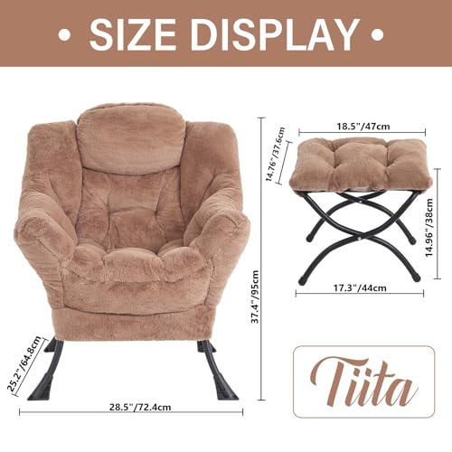 Tiita Modern Large Accent Lounge Chair with Ottoman, Leisure Sofa Armchair with Footrest, Reading Chair for Bedroom, Living Room, Dorm Rooms, Garden and Courtyard - color: Plush-brown