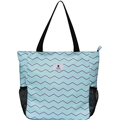 ESVAN Original Floral Water Resistant Large Tote Bag Shoulder Bag for Gym Beach Travel Daily Bags Upgraded - color: [U] Navy